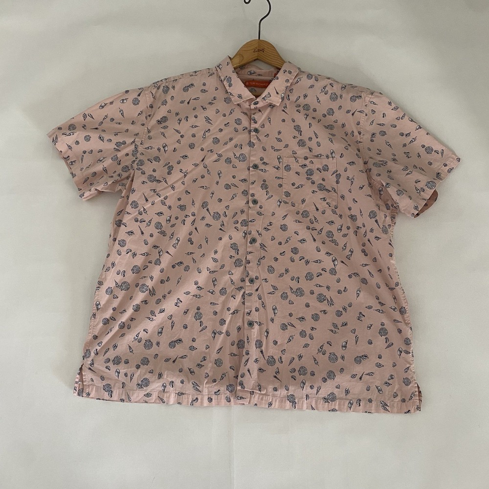 Tori Richard Cotton Hawaiian Shirt 2XL Pink Blue White Seashells XXL EXCELLENT